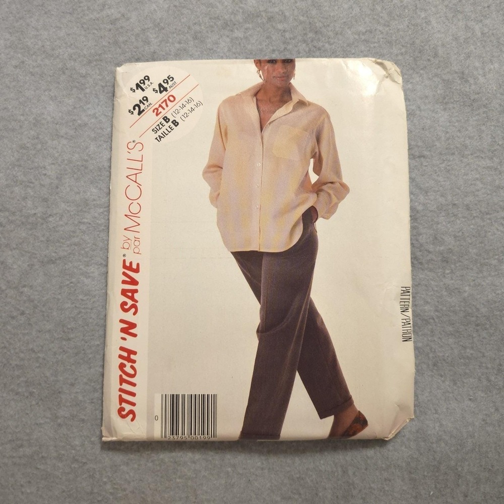 McCall's 2170 Shirt & Pants Sewing Pattern Sz 12-16 UNCUT‎ Vintage